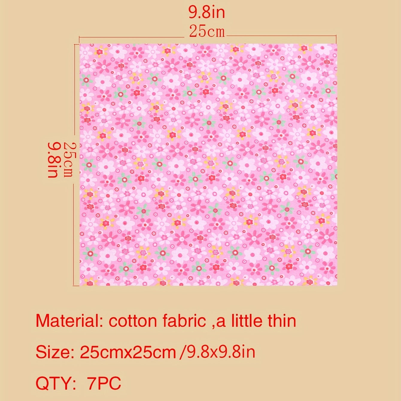 7pcs Printed Cotton Quilting Sewing Patchwork DIY Pink Series