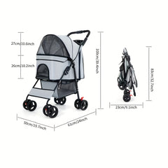 Lightweight Folding Dog Stroller 4 Wheels Portable Travel Carrier