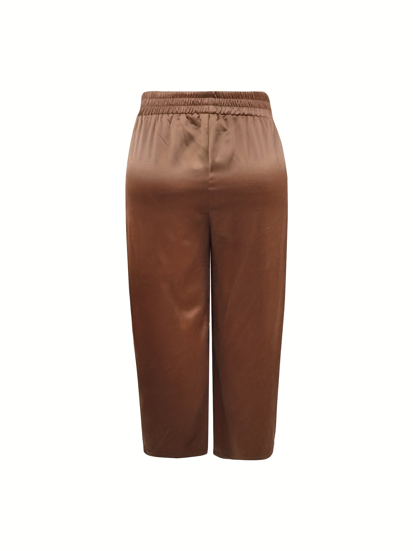  Solid Elastic Drawstring High Rise Straight Leg Trousers