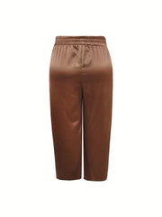  Solid Elastic Drawstring High Rise Straight Leg Trousers