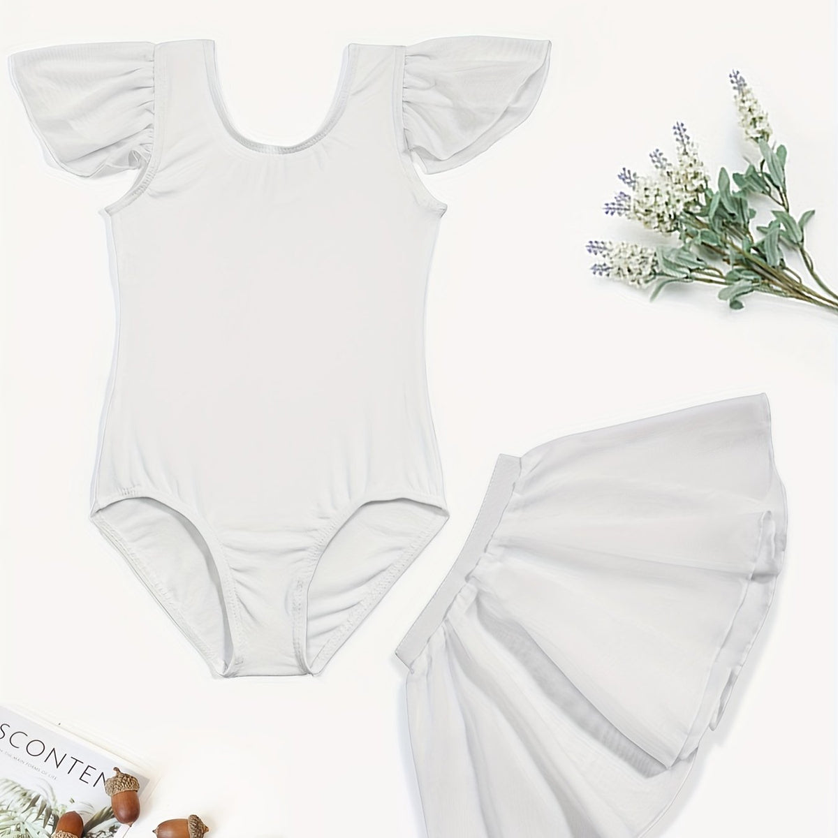 Girls Dance Dress Gymnastics Suit Crew Neck Fly Sleeve Bodysuit
