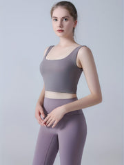 Solid Square Neck Sports Bra High Stretch Yoga Tank Top