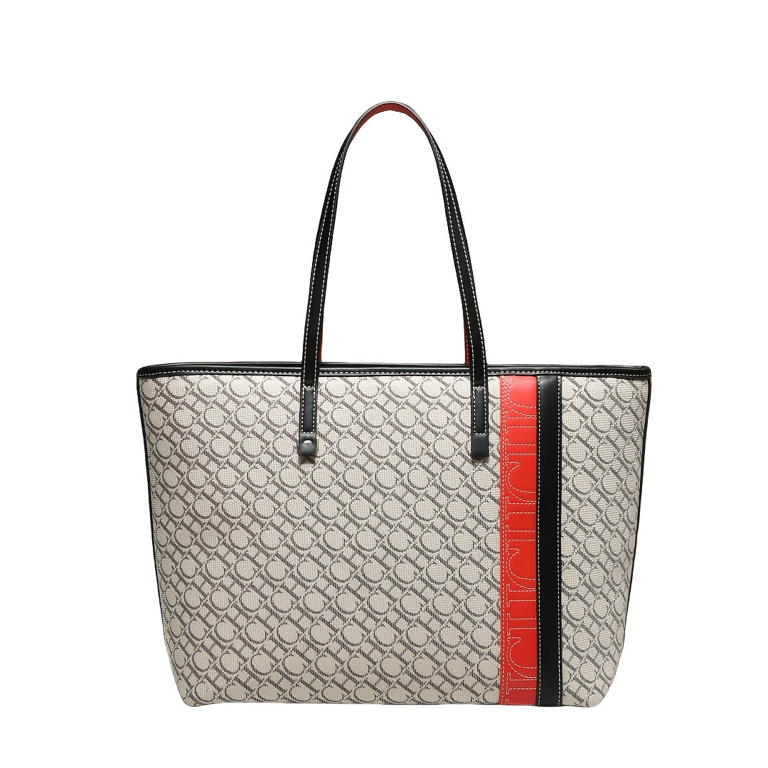 Vintage Tote Bag Zipper Closure Red Geometric Circle Pattern