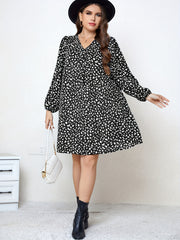  Dalmatian Print Lantern Sleeve V Neck Dress
