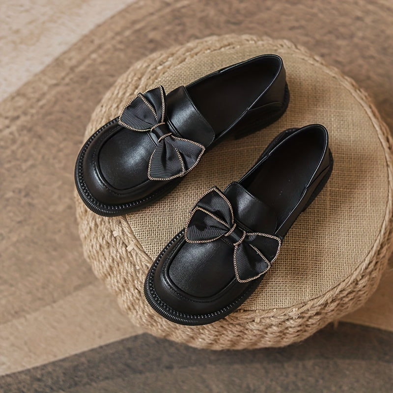 Women's Chunky Heel Loafers with Bowknot Detail