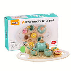 Wooden Tea Set for Kids with House and Cake