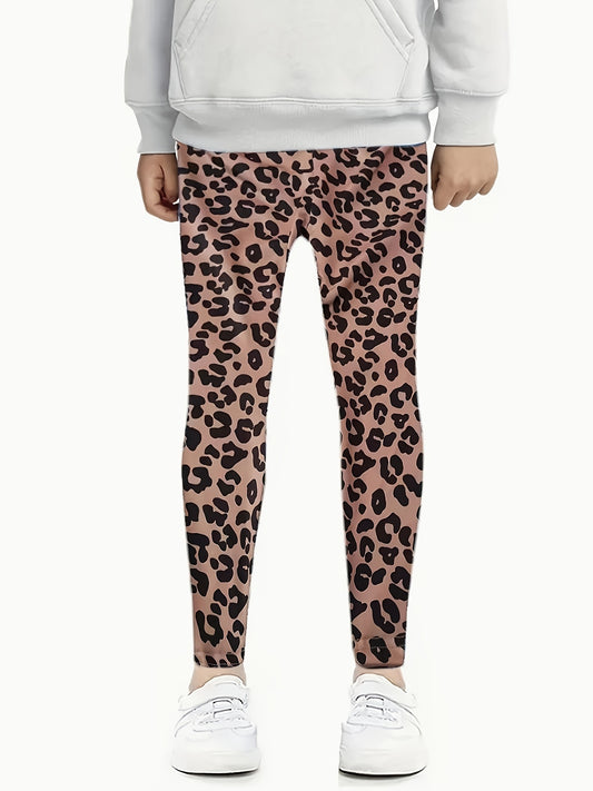 Girls Slim Leopard Print Leggings Comfy Activewear For Running Jogging