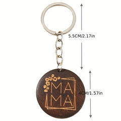 Wood Round Keychain Pendant MAMA Gift Bag Accessories
