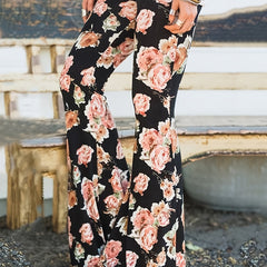  Women's Floral Print Flare Leg Trousers