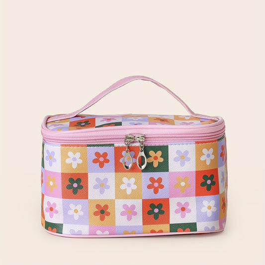 Floral Print Makeup Bag with Handle - Toiletry Bag for Women