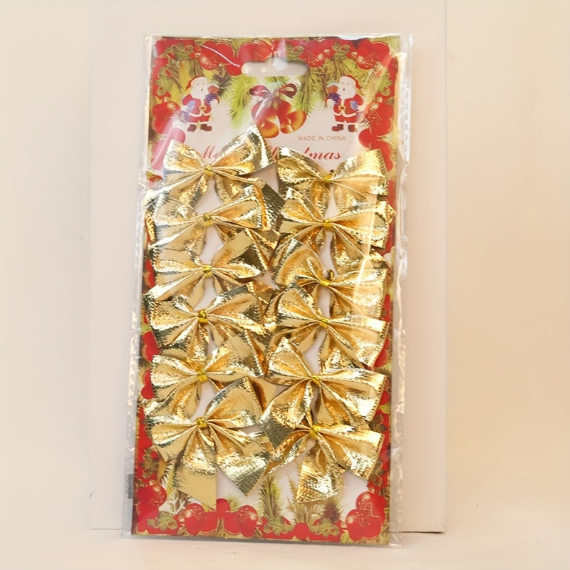 12pcs Christmas Tree Ornament Bow Room Decoration
