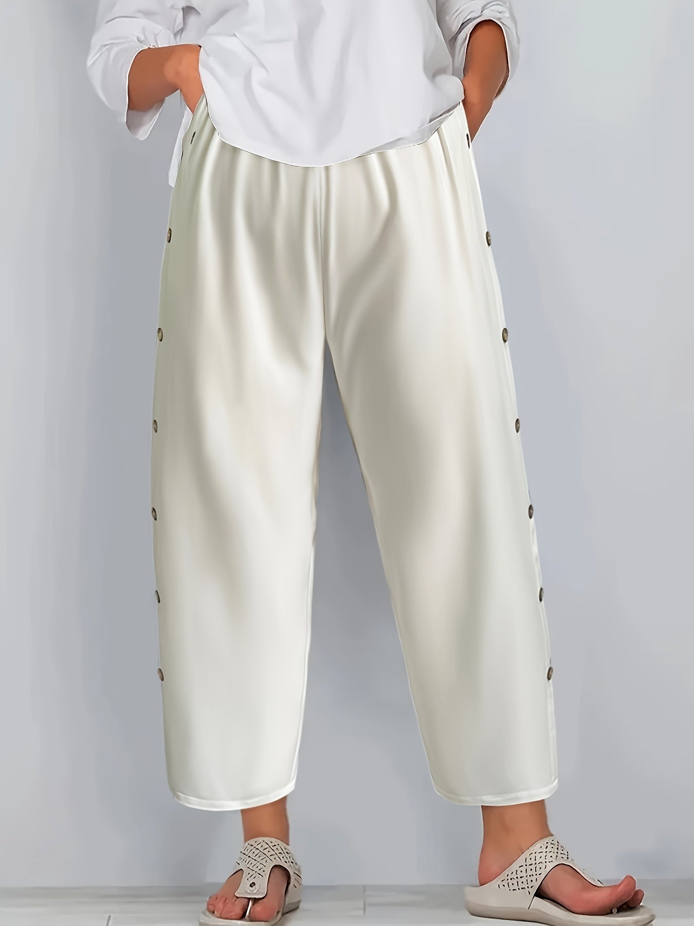 Solid Wide Leg Trousers Elastic High Rise Pants