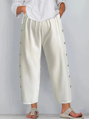 Solid Wide Leg Trousers Elastic High Rise Pants