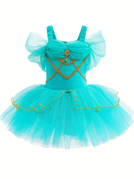 Girls Green Tulle Tutu Mesh Cami Dress Ballet Dance Practice Leotards