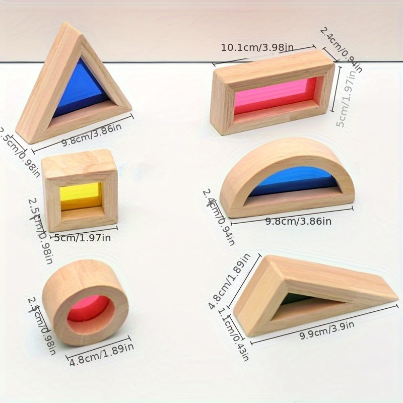 Colorful Educational Wooden Rainbow Building Blocks Sturdy Triangular