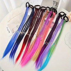 Colorful Braided Ponytail Wig with Hair Bands for Princess