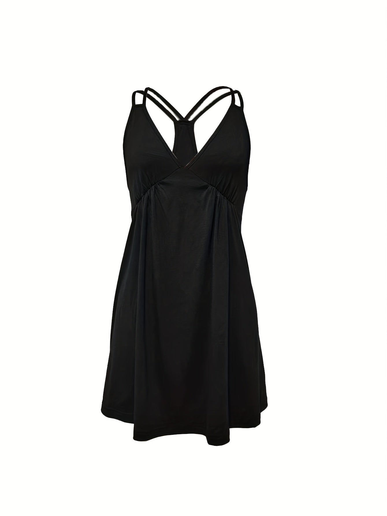Solid V Neck Ruched Dress Sexy Spaghetti Strap