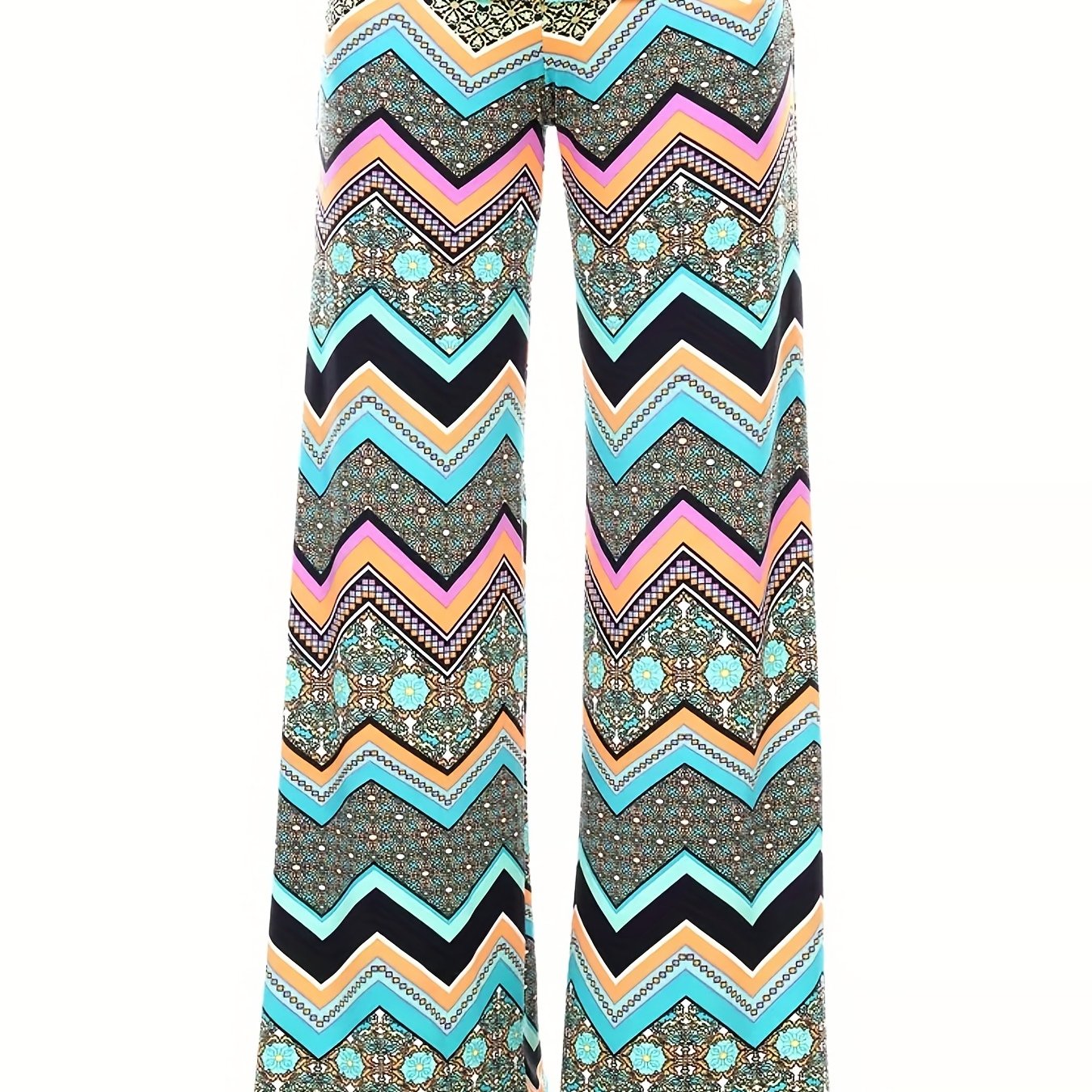  Geometric Print High Rise Wide Leg Pants