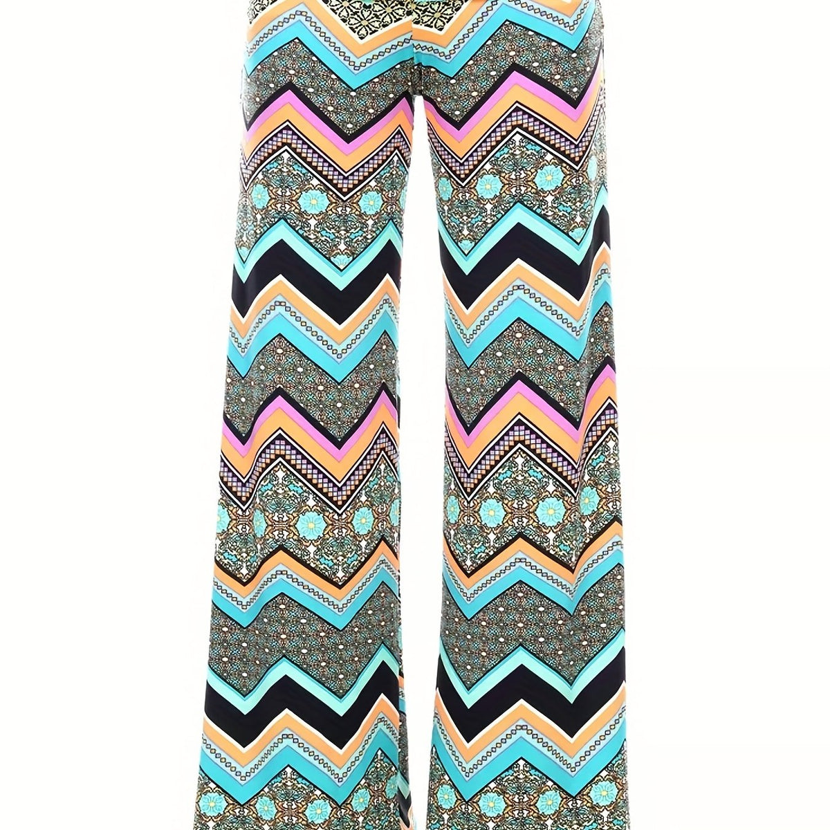 Geometric Print High Rise Wide Leg Pants