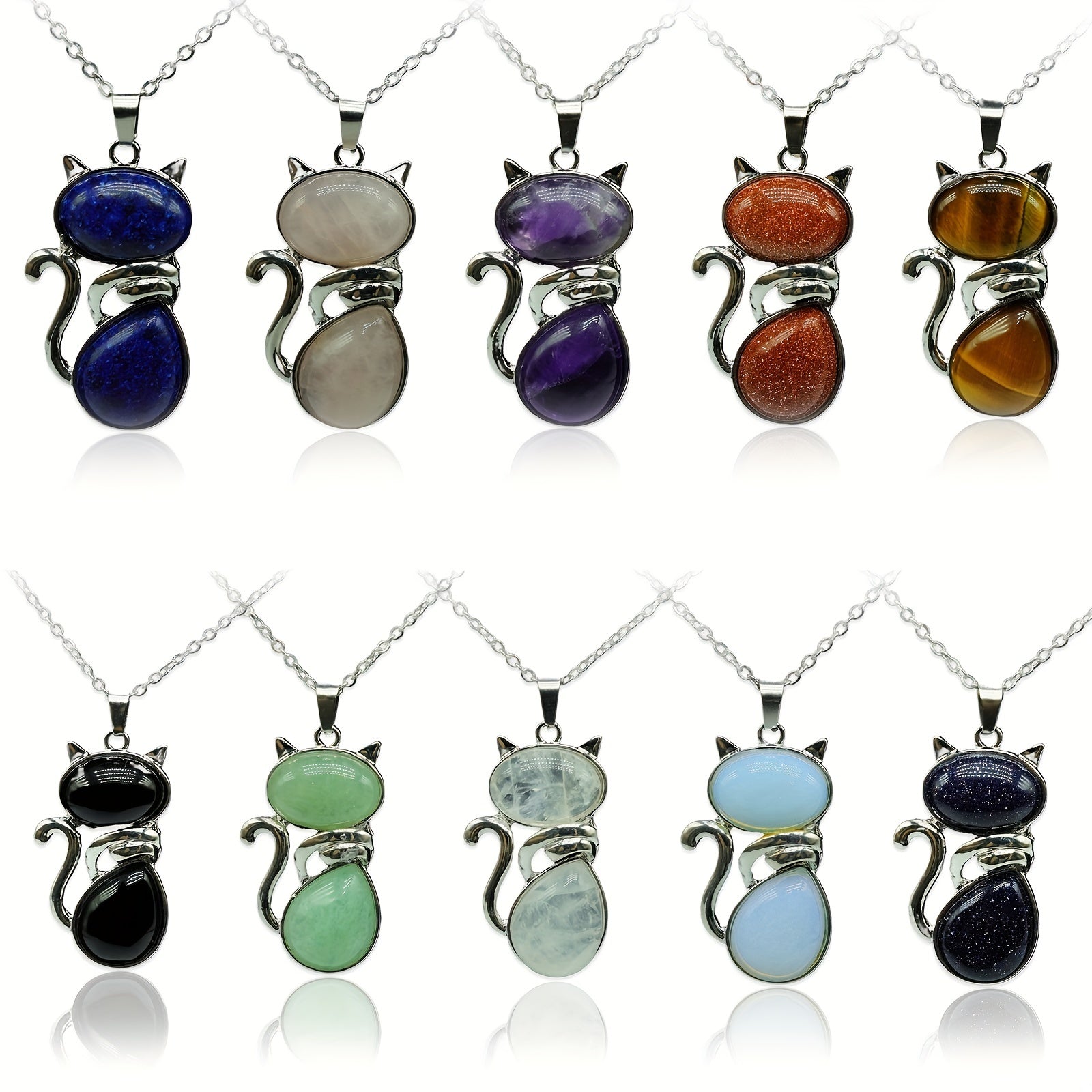 Cat Crystal Pendant Necklace Natural Quartz Stone Jewelry