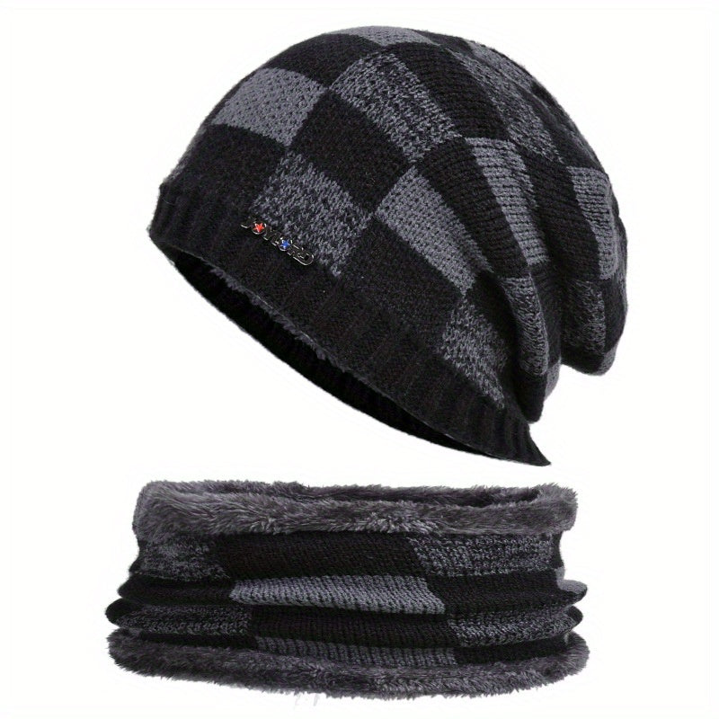 Unisex Thick Wool Knit Hat & Windproof Scarf Set for Outdoor