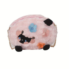 Cartoon Lamb Shaped Embroidery Shoulder Bag Soft Plush Storage Bag