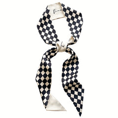 Geometric Print Skinny Scarf Silk Block Ribbon Necktie Neckerchief