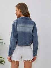 Flap Pockets Denim Jackets Long Sleeves Non Stretch Lapel Denim Coats