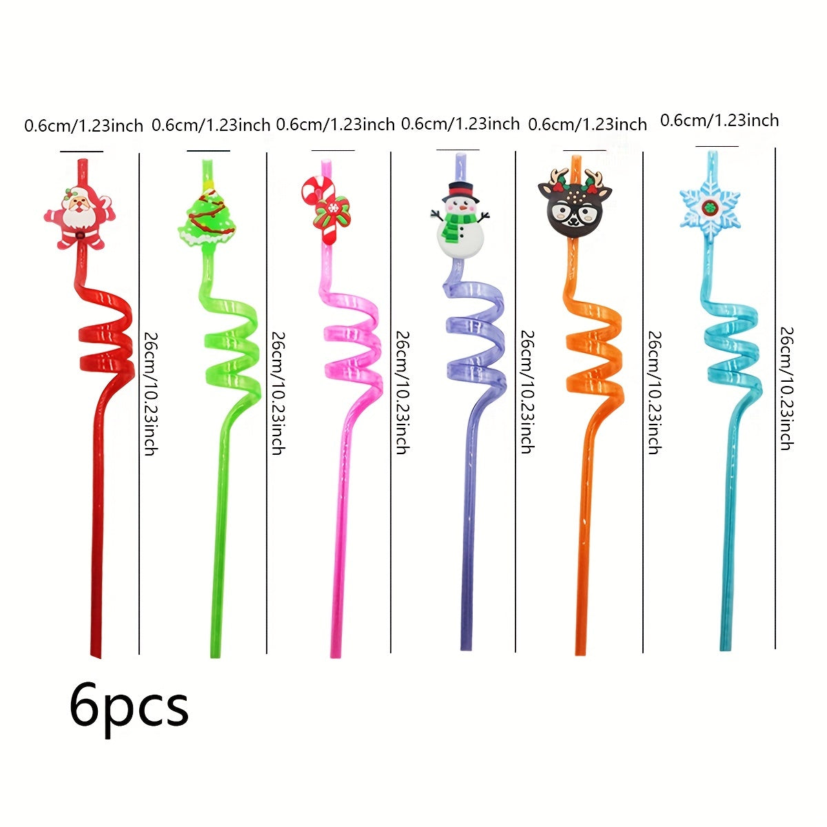 6pcs Christmas Element Bent Straw Christmas Party Tableware