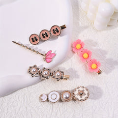 5pcs Pearl Rhinestone Flower Hairpin for Hair Bangs Braids