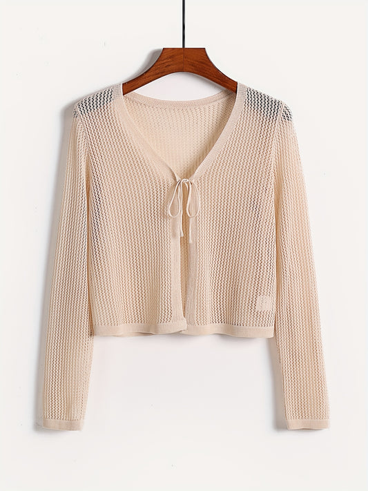 Long Sleeve Open Knit Cardigan Solid Casual Sweater