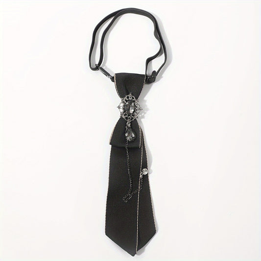 Adjustable Rhinestone Chain Decor Necktie Pre Tied Tie Wedding Collage Bow Tie