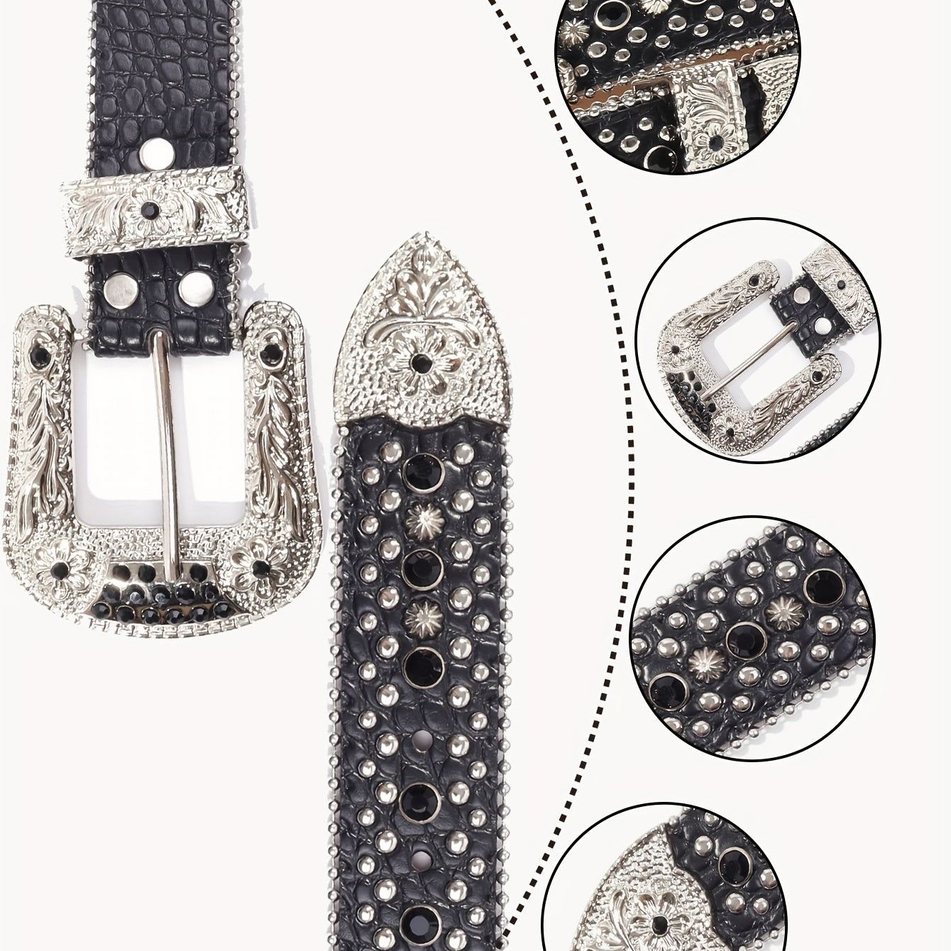 Rhinestone Belt Western Cowboy Cowgirl PU Leather Crystal Studded Strap