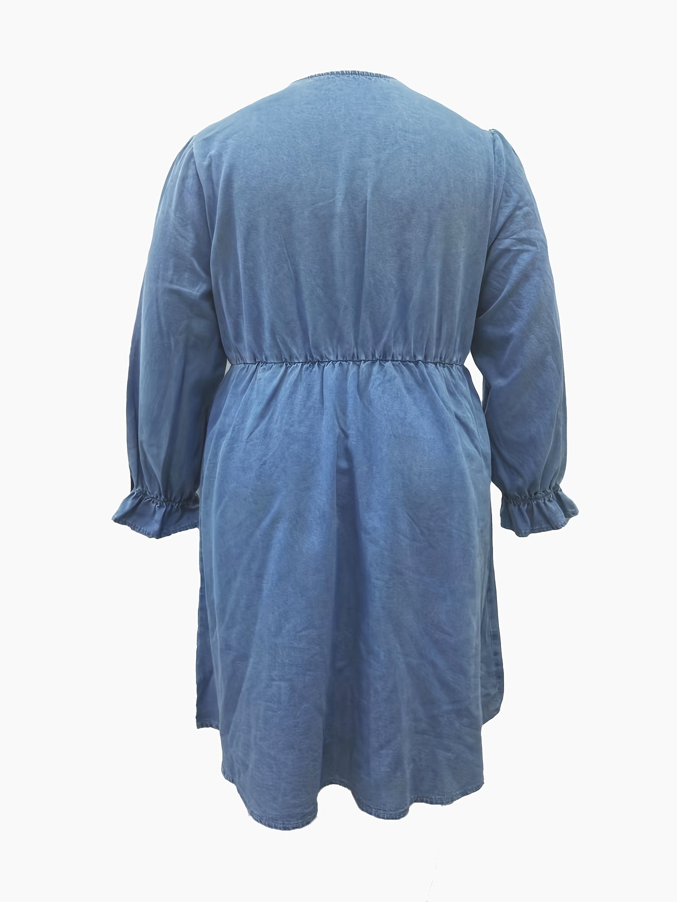  Denim Dress Women's Plus Flounce Sleeve L