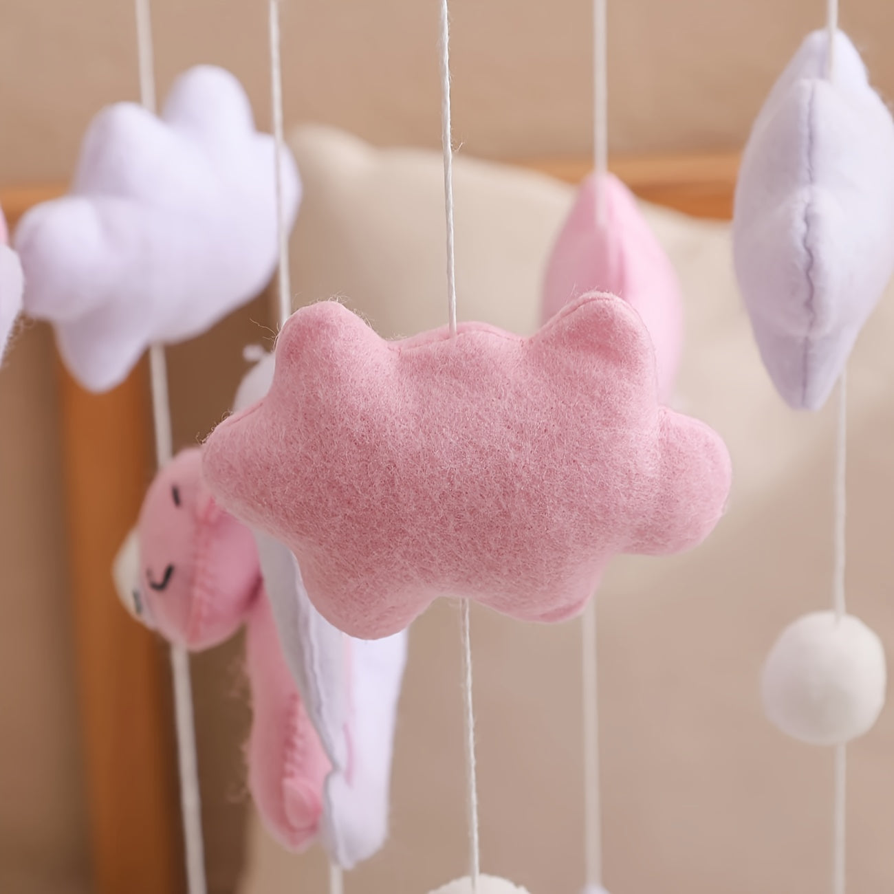 Multicolor Pink Bear Moon Mobile Handcrafted Toy for Cognitive Development