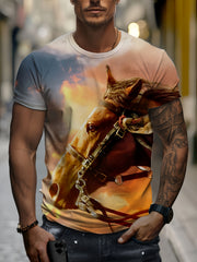 Horse 3D Print Men's Short Sleeve T-shirt Graphic Tee Summer Clothes
