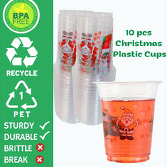 25pcs Christmas Party Cups - Clear Plastic Cups for Christmas Decorations