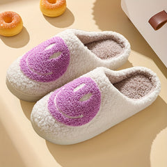 Women's Fuzzy Smile Face Slippers Warm Indoor Plush Shoes