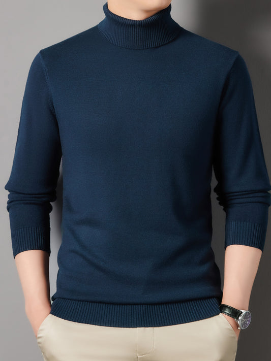 Men's Turtle Neck Knit Sweater Warm Solid Pullover for Fall Winter