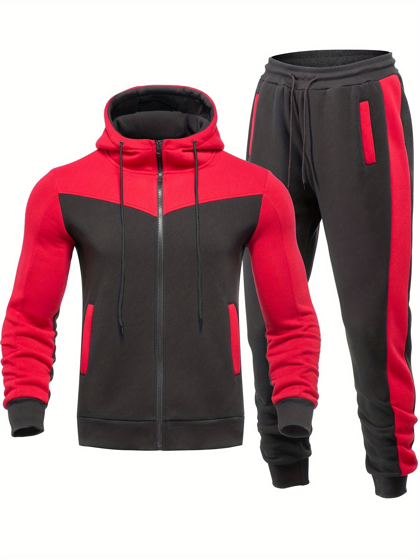 Men's Hooded Zip Jacket and Drawstring Sweatpants Set for Spring/Autumn