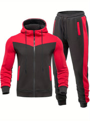 Men's Hooded Zip Jacket and Drawstring Sweatpants Set for Spring/Autumn