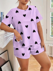  Heart Print Tee & Shorts Loungewear Set