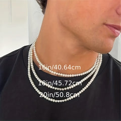 Men's Pearl Bead Necklace Strand Jewelry