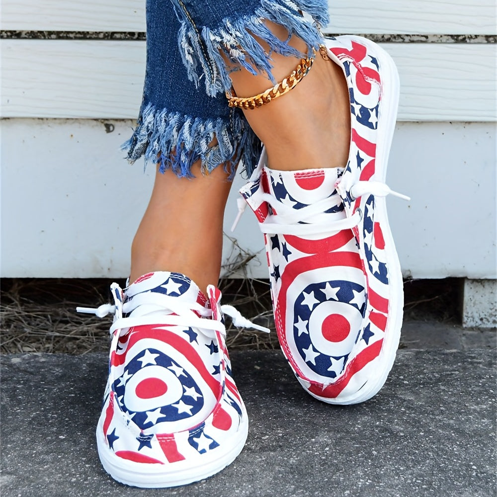 Women's Flag Pattern Flat Sneakers Slip On Low Top Walking Shoes