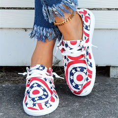 Women's Flag Pattern Flat Sneakers Slip On Low Top Walking Shoes