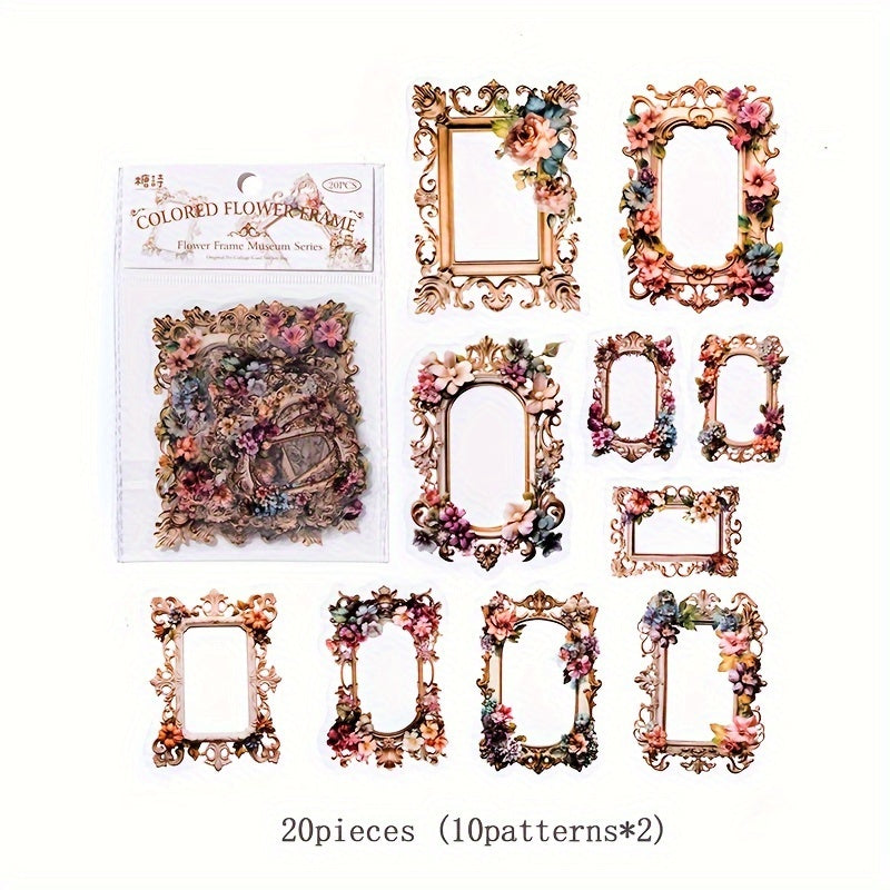 20pcs Flower Border Stickers for DIY Decoration Scrapbook Diary Cup