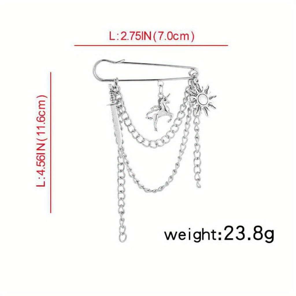 Metal Chain Pin Ins Tide Brooch Hip Hop Decoration Unisex