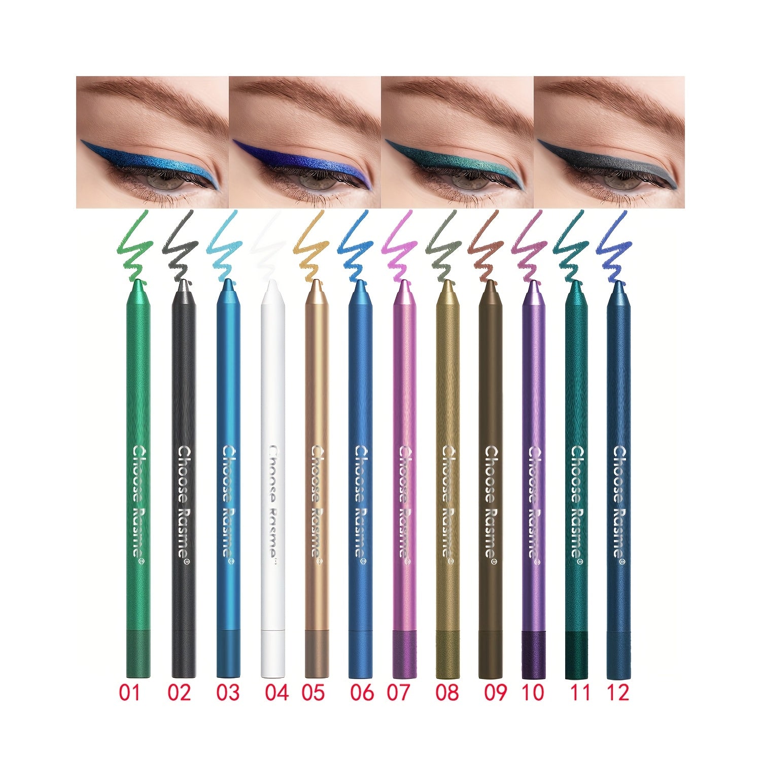 Waterproof Eyeliner Pencil Set 12 Glitter & Matte Dual Use Eye Liner