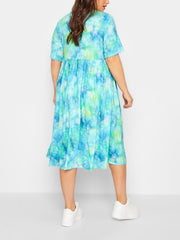  Tie Dye Short Sleeve Midi Dress