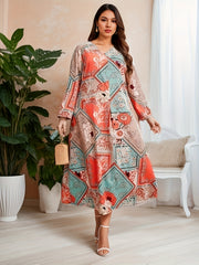  Boho Dress Women's Plus Scarf & Floral Print Maxi Dress